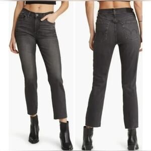 Edwin Bree Slim Straight Cropped Denim Jeans SZ 26 Charcoal Black High Rise